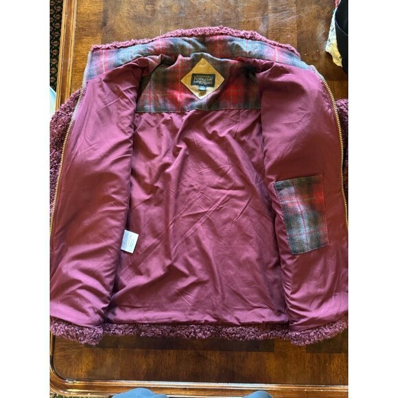 Pendleton Fuzzy Zip Jacket Womens‎ S Dark Red Full Zip Teddy Outerwear Coat - Picture 15 of 15